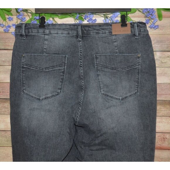 Judy Blue Size 20W Dark Wash Black Wide Leg Crop Raw Hem Jeans Stretch Denim - Picture 5 of 11